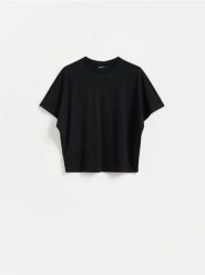 T-shirt oversize - czarny. Czarne t-shirty damskie Reserved, l, bez wzorów, z bawełny, bez kołnierzyka. Za 69.99 zł.