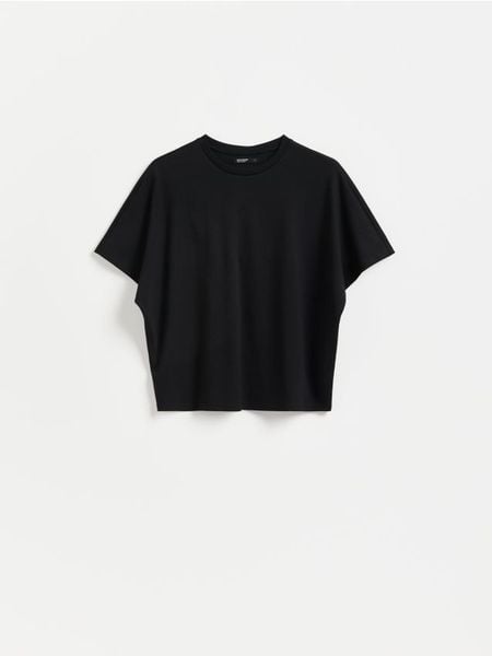T-shirt oversize - czarny. Czarne t-shirty damskie Reserved, l, bez wzorów, z bawełny, bez kołnierzyka. Za 69.99 zł.