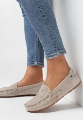 Jasnobeżowe Mokasyny Thalothee. Brązowe mokasyny damskie Born2be, ze skóry, boho. Za 99.99 zł.