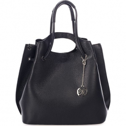 Skórzany shopper bag w kolorze czarnym - 47 x 27 x 17 cm. Czarne torebki shopper damskie Black Bags, w paski, ze skóry. W wyprzedaży za 303.95 zł.