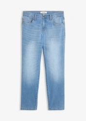 Jeansy straight, mid waist, cropped. Niebieskie jeansy damskie bonprix. Za 142.99 zł.