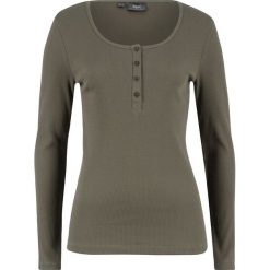 Shirt z dekoltem henley, długi rękaw bonprix ciemnooliwkowy. Bluzki damskie bonprix. Za 27.99 zł.