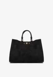 Czarna Torebka Typu Shopper z Imitacji Zamszu z Rączkami i Paskiem Crossbody Temige. Czarne torebki shopper damskie Renee, bez wzorów, z jeansu, biznesowe, bez dodatków. Za 169.99 zł.
