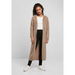 Damski długi kardigan Urban Classics hooded feather. Brązowe kardigany damskie Urban Classics, s, bez wzorów, z dzianiny, długie. Za 206.75 zł.