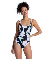 Jednoczęściowy strój kąpielowy damski PRINTED ESSENTIALS. Czarne kostiumy jednoczęściowe damskie Roxy, l, bez wzorów, z elastanu, do pływania. Za 299.99 zł.