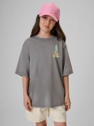 4F T-shirt loose z nadrukiem dziewczęcy - szary 134/140 (8-10 lat). Szare t-shirty i topy dla dziewczynek 4f, bez wzorów, z bawełny, bez ramiączek. Za 59.99 zł.
