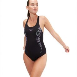 Damski kostium kąpielowy 1-częściowy Speedo Eco+ Placement Muscleback. Fioletowe kostiumy jednoczęściowe damskie Speedo, bez wzorów, z materiału, klasyczne, do pływania. Za 172.51 zł.