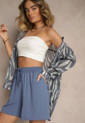Granatowe Szorty z Wiskozą High Waist Puvione. Niebieskie szorty damskie Renee, l, bez wzorów, z wiskozy, z podwyższonym stanem. Za 29.99 zł.