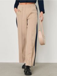 Spodnie wide leg z lampasem - beżowy. Brązowe spodnie materiałowe damskie Sinsay, l, bez wzorów. W wyprzedaży za 27.99 zł.