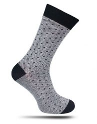 Granatowo-Szare Klasyczne Skarpetki Męskie -Chattier- z Bawełny Merceryzowanej, Wzór Geometryczny. Niebieskie skarpety męskie Chattier, bez wzorów, z bawełny. Za 29.90 zł.