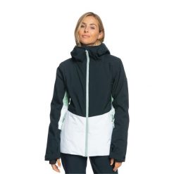 Kurtka snowboardowa damska ROXY Peakside. Czarne kurtki damskie Roxy, xl, bez wzorów, bez kaptura, narciarskie. Za 549.99 zł.