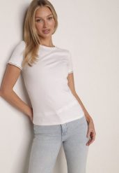 Biały Bawełniany T-shirt z Cyrkoniami przy Rękawach Pronolea. Białe bluzki damskie Born2be, m, z aplikacjami, z bawełny, klasyczne, bez kołnierzyka. Za 59.99 zł.