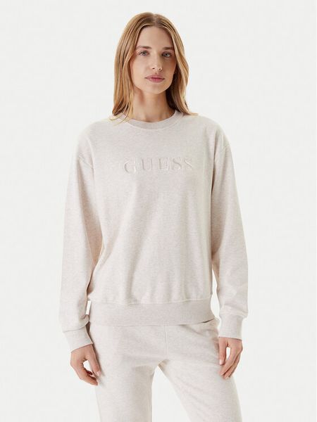 Guess Bluza O5RQ03 KCO31 Beżowy Regular Fit. Brązowe bluzy damskie Guess, s, z aplikacjami, z bawełny, bez kaptura. Za 189.99 zł.