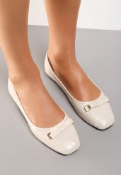 Beżowe Balerinki Calline. Brązowe baleriny damskie Renee, bez wzorów, ze skóry, eleganckie, bez obcasa, na płaskiej podeszwie. Za 54.99 zł.