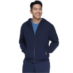 Bluza dresowa sportowa męska Max Soft Full Zip Hoodie. Niebieskie bluzy męskie Skechers, m, bez wzorów, z bawełny, bez kaptura, trekkingowe. Za 299.99 zł.