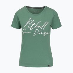 Koszulka damska Pitbull SD. Zielone koszulki sportowe damskie PITBULL, s, bez wzorów, bez kołnierzyka, bez ramiączek. Za 79.99 zł.