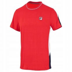Koszulka tenisowa Fila T-shirt Gabriel. Czerwone koszulki sportowe męskie Fila, xl, bez wzorów, z materiału, bez kołnierzyka, bez ramiączek, tenisowe. Za 113.99 zł.