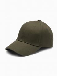 Jednokolorowa męska czapka z daszkiem bejsbolówka – khaki V5 OM-ACCS-0105 - uniwersalny. Brązowe czapki i kapelusze męskie Ombre Clothing, bez wzorów, z bawełny, klasyczne. Za 59.99 zł.