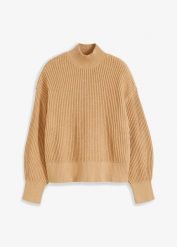 Sweter oversize z czystej bawełny. Brązowe swetry damskie bonprix, bez wzorów, z bawełny, bez kołnierzyka, bez ramiączek, bez kaptura. Za 124.99 zł.