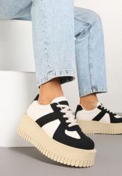 Czarno-Beżowe Sneakersy Typu Tenisówki na Żłobionej Platformie Lorreia. Czarne obuwie sportowe damskie Renee, bez wzorów, z jeansu, eleganckie, bez zapięcia. Za 89.99 zł.