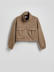 Kurtka oversize z imitacji zamszu - brązowy. Brązowe kurtki damskie Reserved, l, bez wzorów, bez kaptura. W wyprzedaży za 79.99 zł.