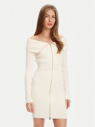 Guess Sukienka dzianinowa W5YK28 Z30I2 Écru Slim Fit. Sukienki damskie Guess, xs, z aplikacjami, z dzianiny, bez kołnierzyka, bez ramiączek. Za 399.99 zł.