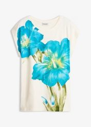 Koszulka z czystej bawełny organicznej. Białe t-shirty damskie bonprix, bez wzorów, z bawełny, bez kołnierzyka. Za 32.99 zł.