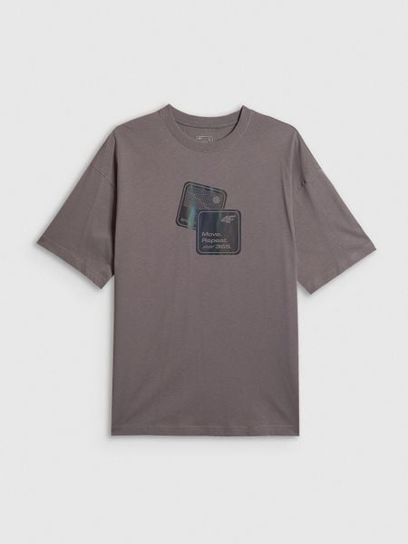 4F T-shirt loose z nadrukiem męski - szary XL. Szare t-shirty męskie 4f, m, bez wzorów, z bawełny, bez kołnierzyka. Za 89.99 zł.