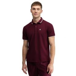 Męska golfowa koszulka polo pique Siroko Pinehurst Cherry. Czerwone koszulki polo męskie SIROKO, m, bez wzorów, z dzianiny, bez kołnierzyka, bez ramiączek, na golfa. Za 169.00 zł.