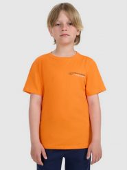4F T-shirt regular z nadrukiem chłopięcy - pomarańczowy 164 (13-14 lat). Brązowe t-shirty dla chłopców 4f, bez wzorów, z bawełny, bez ramiączek. W wyprzedaży za 39.99 zł.