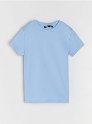 Bawełniana koszulka z krótkim rękawem - błękitny. Niebieskie t-shirty damskie Sinsay, l, bez wzorów, z bawełny, bez kołnierzyka. Za 15.99 zł.