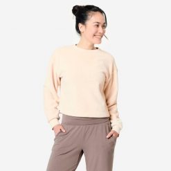 Bluza Do Jogi I Medytacji Polarowa Kokon Beżowa. Brązowe bluzy sportowe damskie KIMJALY, bez wzorów, z bawełny, na fitness i siłownię. W wyprzedaży za 89.99 zł.