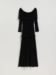 Strukturalna sukienka maxi - czarny. Czarne sukienki damskie Reserved, l, bez wzorów, z dzianiny, bez kołnierzyka, bez ramiączek, maxi, rozkloszowane. Za 249.99 zł.