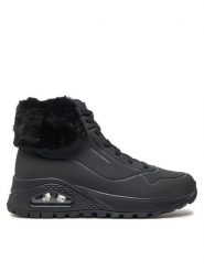 Skechers Trzewiki 167274/BBK Czarny. Czarne botki damskie Skechers, ze skóry, bez obcasa, na płaskiej podeszwie, bez zapięcia. Za 323.99 zł.
