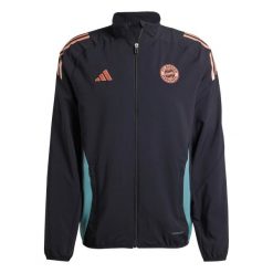Kurtka prezentacyjna Bayern Munich Tiro 2024/25. Czarne kurtki męskie Adidas, l, bez wzorów, z dresówki, bez kaptura. Za 286.15 zł.
