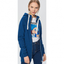 Długa bluza z kapturem - Granatowy. Niebieskie bluzy damskie Cropp. Za 89.99 zł.