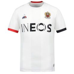 Koszulka OGC Nice Le Coq Sportif Mężczyźni 23/24. Białe koszulki sportowe męskie le coq sportif, m, bez wzorów, z materiału, bez kołnierzyka, bez ramiączek, do piłki nożnej. Za 383.30 zł.