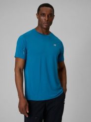 4F Koszulka trekkingowa regular szybkoschnąca męska - niebieska XXL. Niebieskie t-shirty męskie 4f, l, bez wzorów, z materiału, bez kołnierzyka. Za 119.99 zł.
