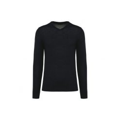 Sweter v-neck z merynosów Kariban Premium. Czarne swetry przez głowę męskie KARIBAN, m, bez wzorów, bez kołnierzyka. Za 334.50 zł.