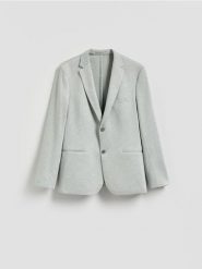 Marynarka slim fit z dodatkiem wiskozy - jasnozielony. Zielone marynarki męskie Reserved, bez wzorów, z dzianiny. Za 199.99 zł.