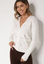 Biały Rozpinany Kardigan w Kropki Tusvanea. Białe kardigany damskie Born2be, l, bez wzorów, z jeansu, klasyczne. Za 79.99 zł.