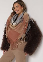 Beżowy Szalik Bellaern. Brązowe szaliki i chusty damskie Born2be, bez wzorów, z bawełny, eleganckie. Za 49.99 zł.