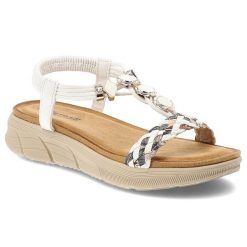Sandały damskie Artiker, cholewka z materiału elastyczny pasek na pięcie plecione detale, białe, 58C0003. Białe klapki damskie Artiker, z aplikacjami, eleganckie, bez obcasa, na platformie. Za 169.00 zł.
