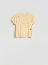 Bluzka z wiskozą - jasnożółty. Żółte bluzki damskie Reserved, l, bez wzorów, z dzianiny, bez kołnierzyka, bez ramiączek. Za 119.99 zł.