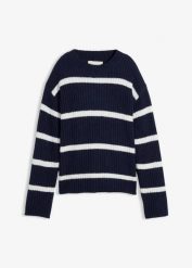 Sweter w paski. Brązowe swetry damskie bonprix, bez wzorów, bez kołnierzyka, bez ramiączek, bez kaptura. Za 89.99 zł.