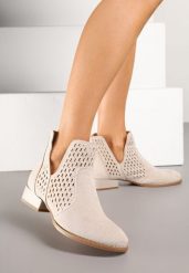 Beżowe Botki z Ażurowymi Wycięciami i Skórzaną Wkładką Efamalia. Brązowe botki damskie Renee, bez obcasa, na płaskiej podeszwie, bez zapięcia. Za 169.99 zł.