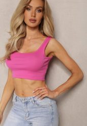 Różowy Tank Top z Elastycznej Bawełny z Głębokim Dekoltem Omaliana. Czerwone bluzki damskie Renee, l, bez wzorów, z bawełny, bez kołnierzyka, bez ramiączek. Za 14.99 zł.