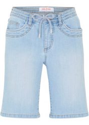 Bermudy dżinsowe Slim Fit mid waist. Niebieskie szorty damskie bonprix, bez wzorów, z jeansu. Za 82.99 zł.