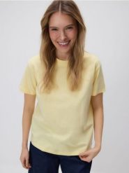 Bawełniany t-shirt regular - żółty. Żółte t-shirty damskie Reserved, l, bez wzorów, z bawełny, bez kołnierzyka. Za 29.99 zł.