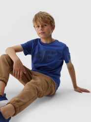 4F T-shirt z nadrukiem chłopięcy 140 (9-10 lat). Czarne t-shirty dla chłopców 4f, bez wzorów, z bawełny, bez ramiączek. W wyprzedaży za 19.99 zł.